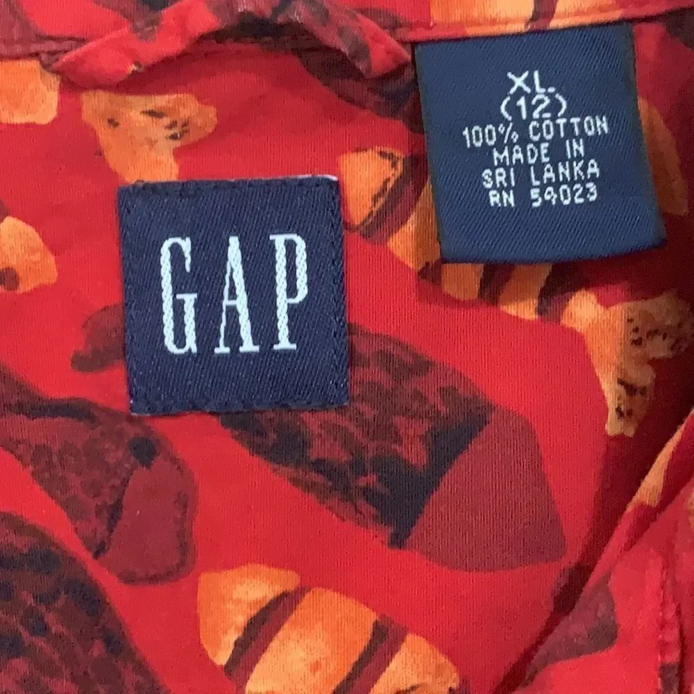 GAP Kids Red Fish Print Hawaiian Button-Up Shirt 100% Cotton Boys XL 12